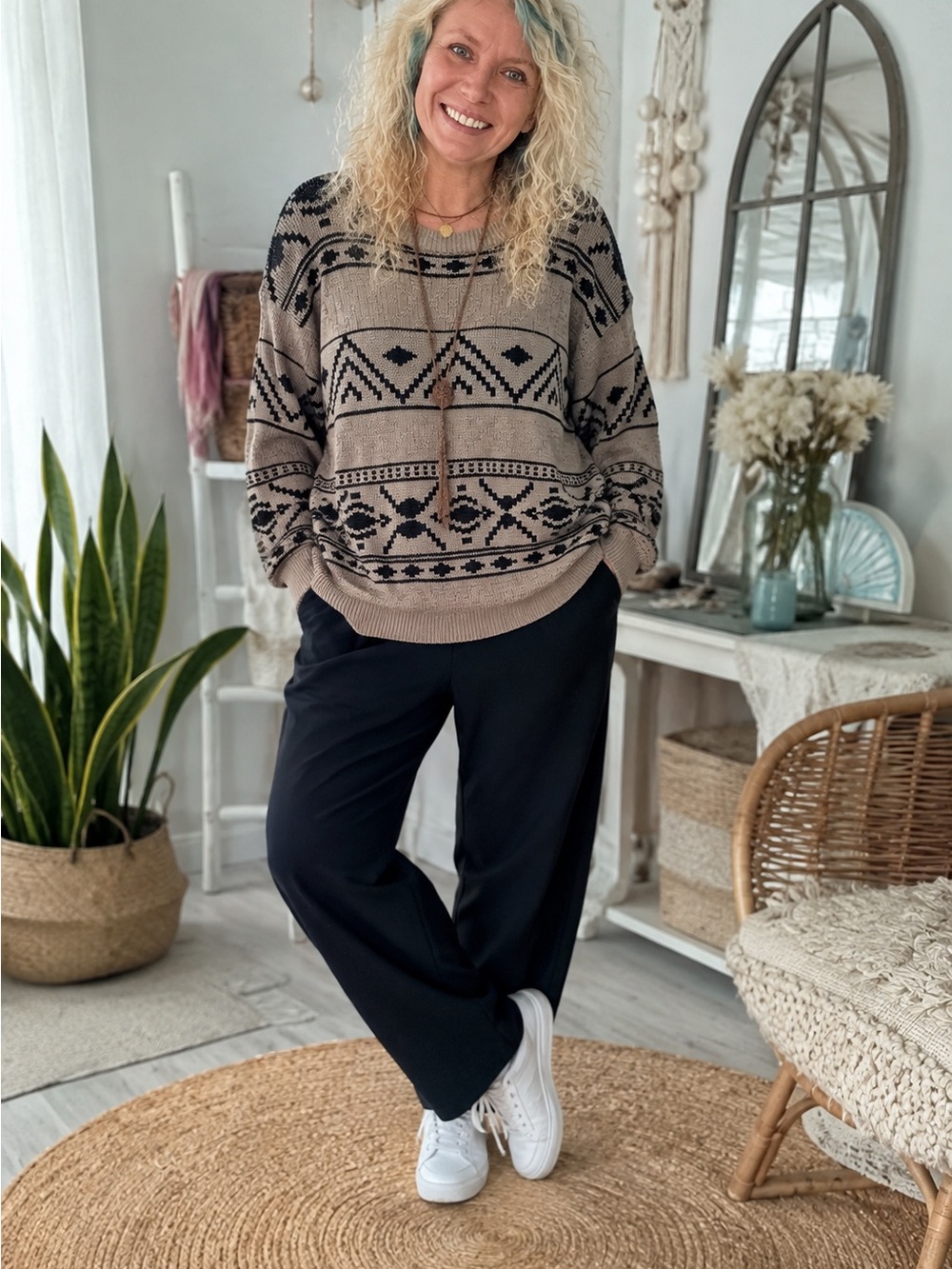 Vintage Oversized Grandpa Sweater Static Geometric Knit Men’s L